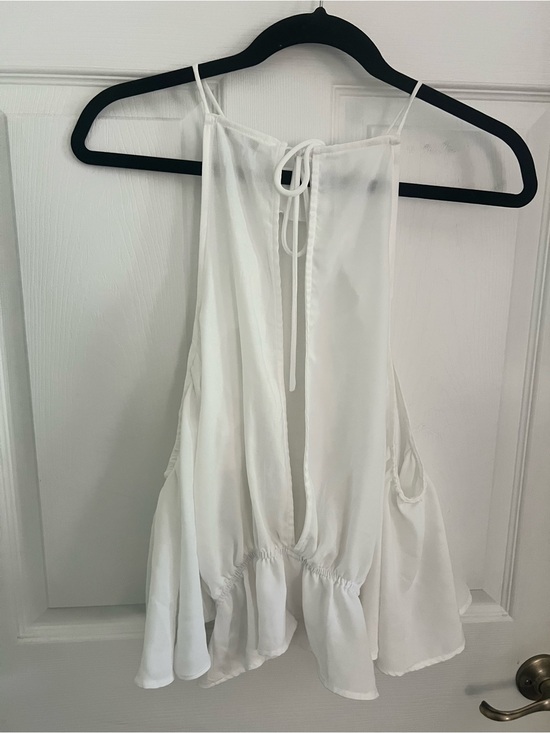 Fashion Nova Tops - Fashion Nova White Cold Shoulder Tie-Back Ruffle Blouse Top